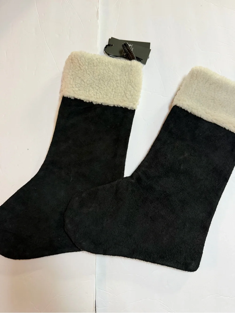 Pair Cowhide Fur Christmas Stockings - Neutral Brown & White